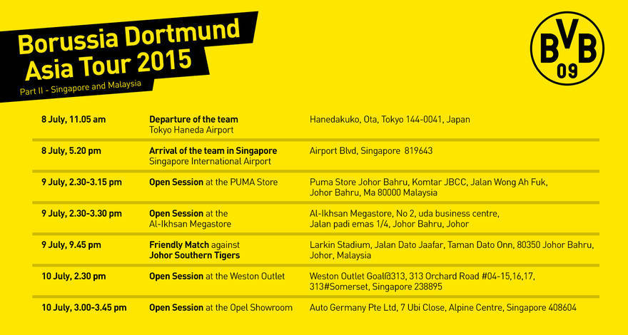 BVB Asia Tour 2nd leg schedule in text format below