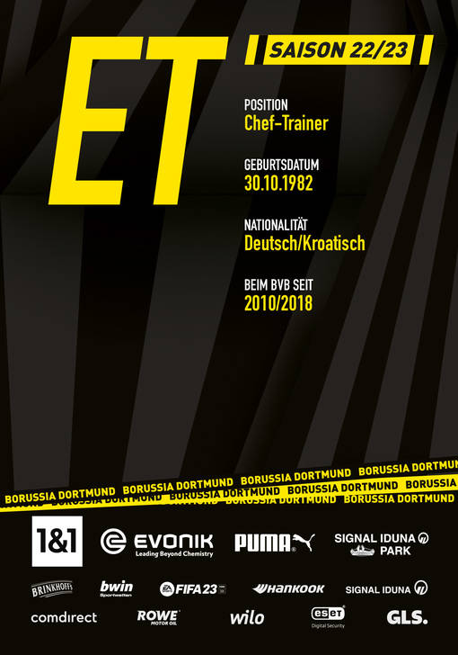 Autogrammbild Rückseite von Trainer Edin Terzic von Borussia Dortmund zur Saison 2022/2023