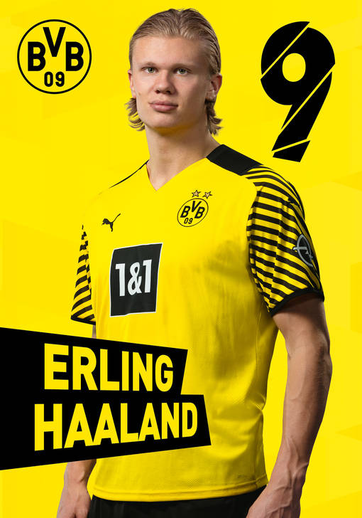 Autogrammbild Vorderseite Erling Haaland Stürmer von Borussia Dortmund zur 2020/2021