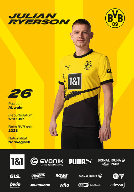 Autogrammbild rückseite Giovanni Reyna Mittelfeldspieler Borussia Dortmund zur Saison 2022/23