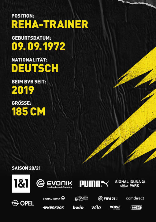 Autogrammbild Rückseite Johannes Wieber Reha-Trainer von Borussia Dortmund zur Saison 2020/21