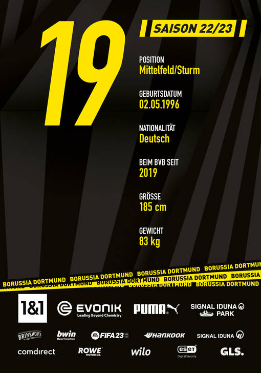 Autogrammbild Rückseite von Julian Brandt Mittelfeldspieler von Borussia Dortmund zur Saison 2022/2023