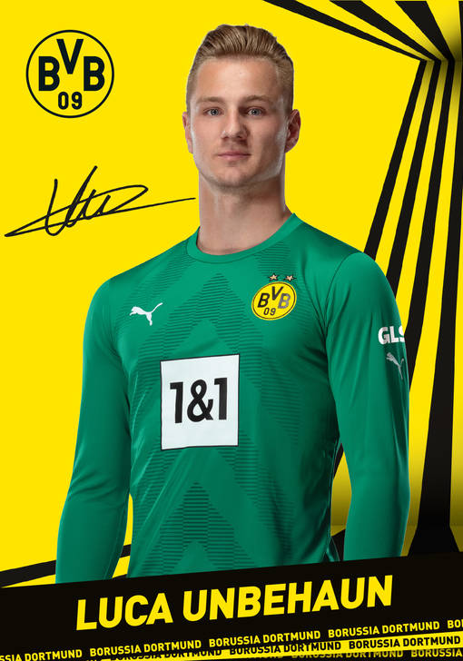 Autogrammbild Vorderseite von Luca Unbehaun Torwart von Borussia Dortmund zur Saison 2022/2023