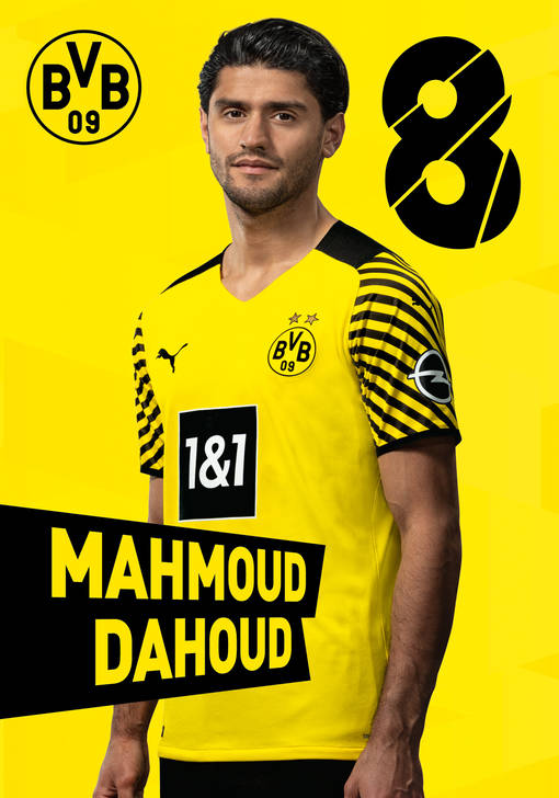 Autogrammbild Vorderseite von Mahmoud Dahoud Mittelfeldspieler von Borussia Dortmund zur Saison 2021/2022