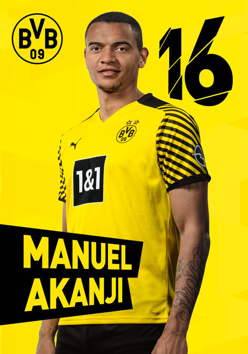 Autogrammbild von Manuel Akanji Vorderseite, Abwehrspieler von Borussia Dortmund zur Saison 2021/2022