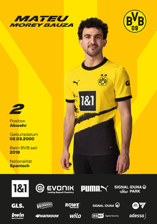 Autogrammbild Rückseite von Mateu Morey Mittelfeldspieler von Borussia Dortmund zur Saison 2022/23