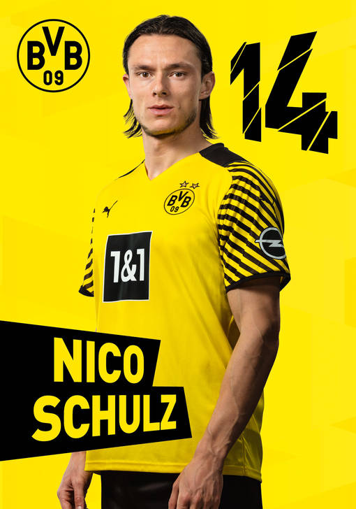 Autogrammbild Vorderseite von Nico Schulz Abwehrspieler von Borussia Dortmund zur Saison 2020/2021