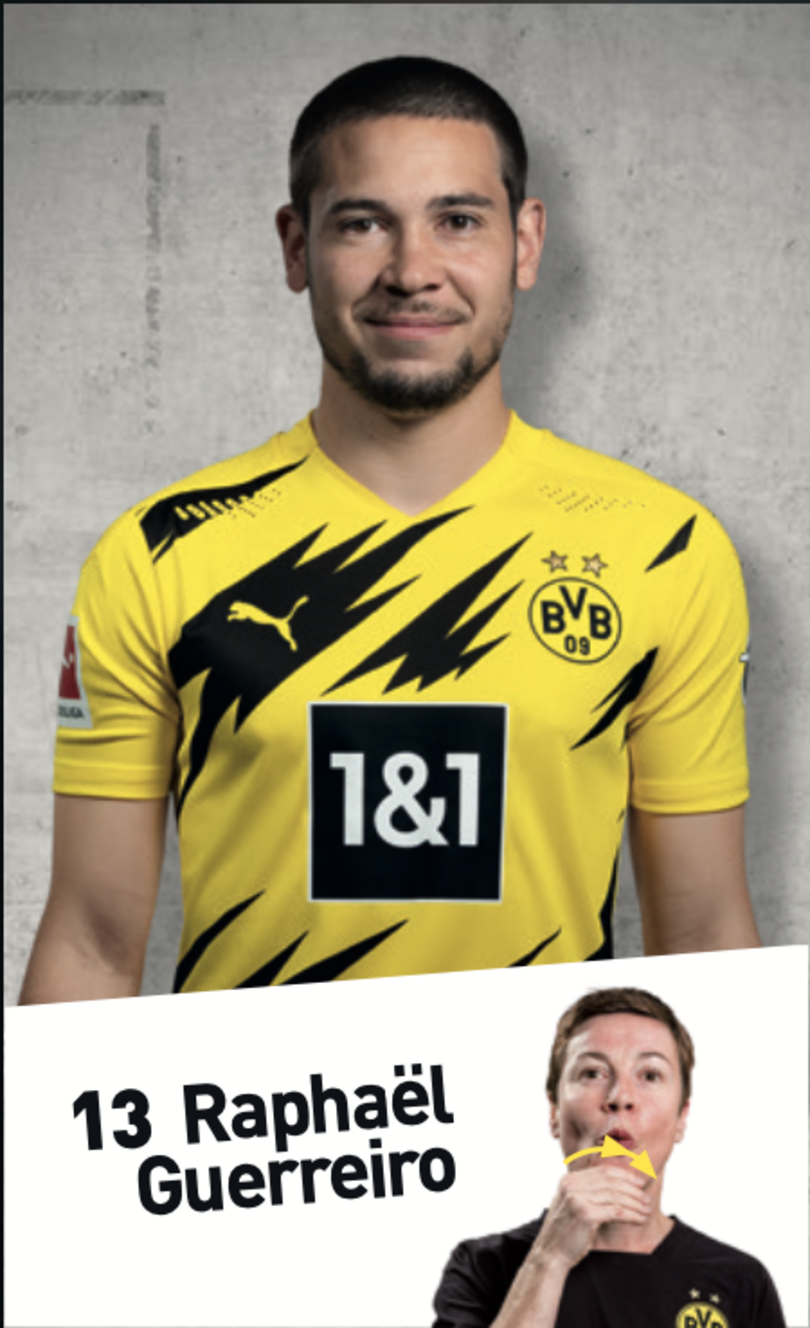 Autogrammbild Rückseite von Raphael Guerreiro, Mittelfeldspieler von Borussia Dortmund zur Saison 2020/2021