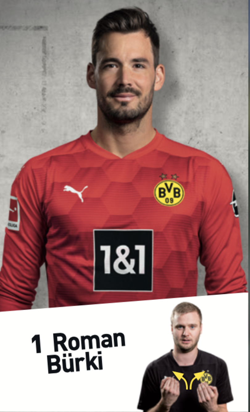 Autogrammbild Gebärde von Roman Bürki Torwart von Borussia Dortmund zur Saison 2020/2021