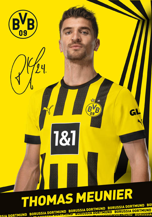 Autogrammbild Vorderseite von Thomas Meunier Mittelfeldspieler von Borussia Dortmund zur Saison 2022/2023