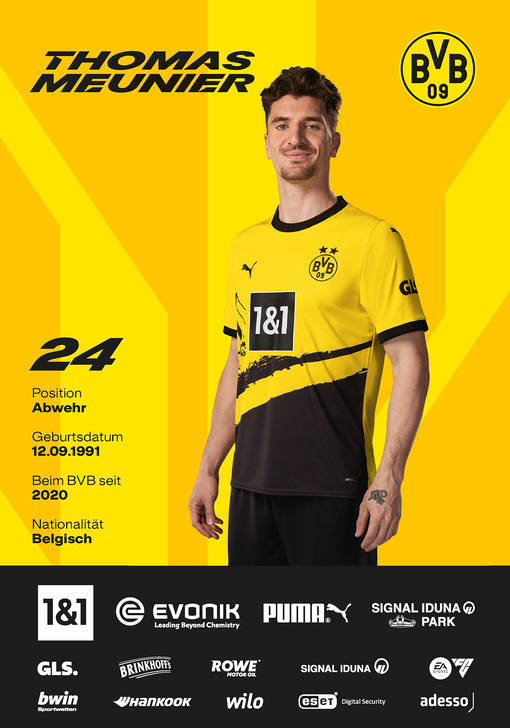 Autogrammbild Vorderseite von Thomas Meunier Mittelfeldspieler von Borussia Dortmund zur Saison 20202/2023